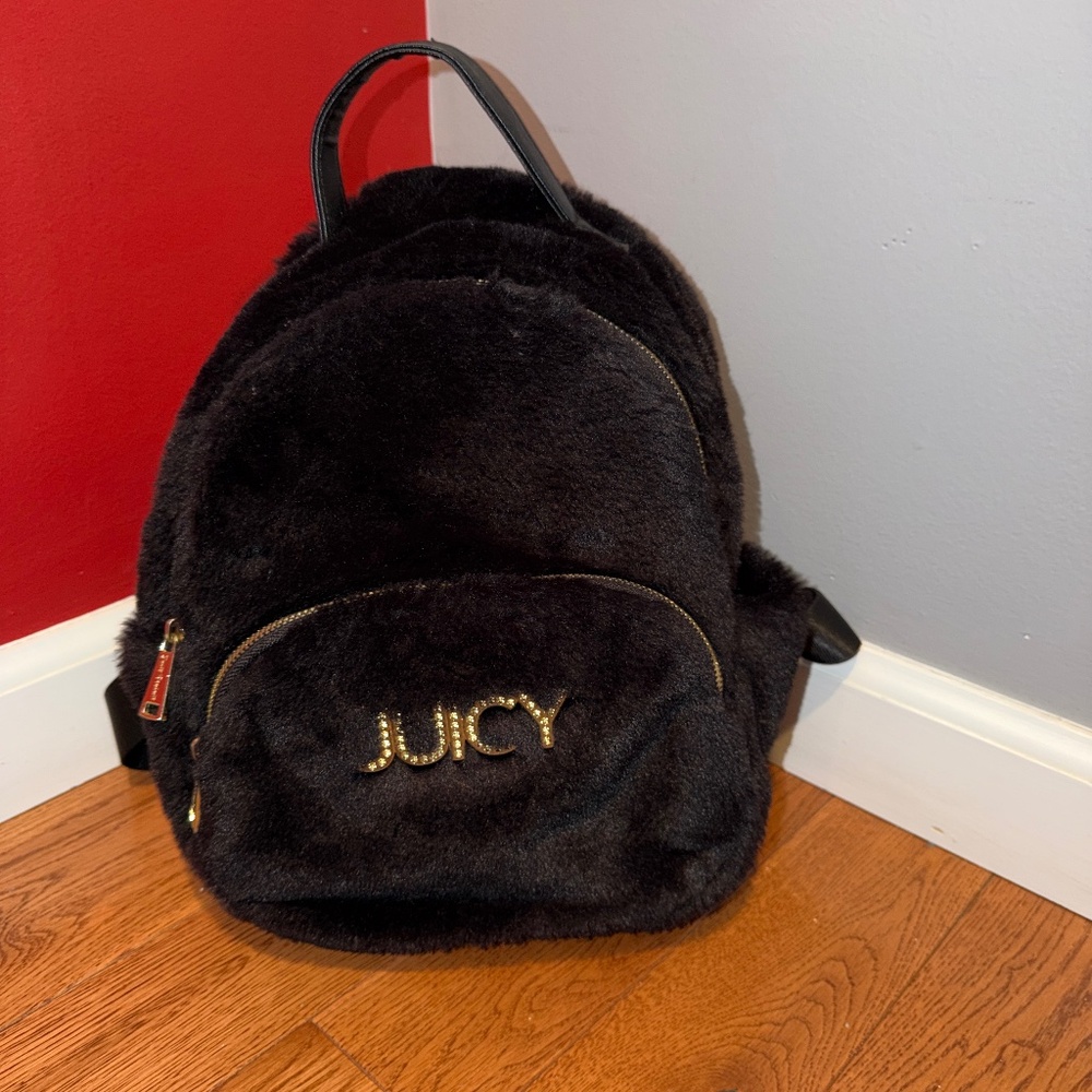 Juicy couture black fur backpack